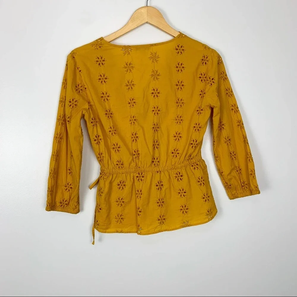 Madewell Mustard Yellow Scalloped Eyelet Wrap Top SIze Extra Extra Small - Picture 10 of 16